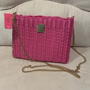 Simply Southern Fuchsia Woven Crossbody Bag with Gold Chain
